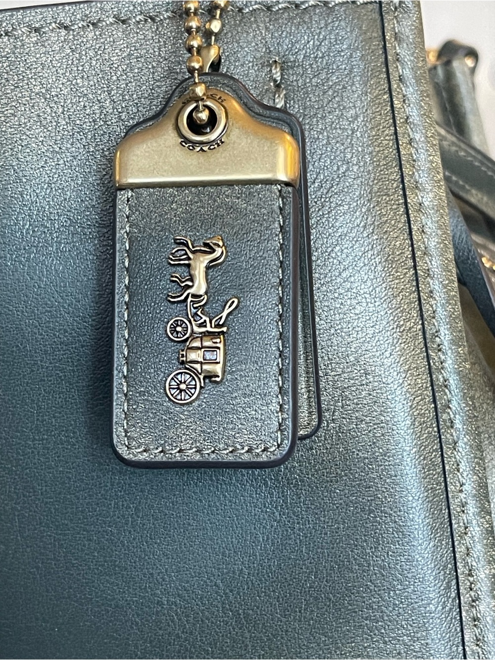 Coach Loved Leather Rogue 31 Brass/Green Rub-Off Soft Full Grain Leather NWT - Picture 7 of 16